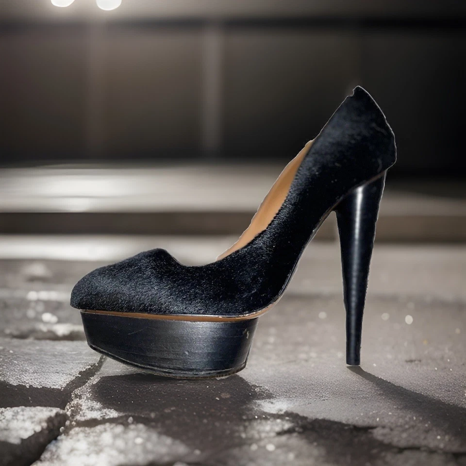 Винтажный Elizabeth and James Mason черный икры волос платформе насос 8B Y2K - Изображение 2 из 4