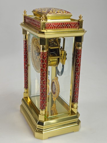 Rare Large Antique Champleve Enamel 4 glass mantel clock Restored Fratelli - Picture 14 of 24