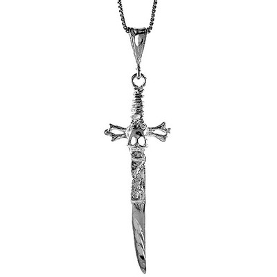 925 Sterling Silver Bolo Sword Knife and Skull Pendant 2 (50mm) Inch Tall