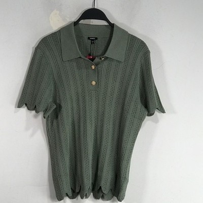 Express Pointelle Short Sleeve Polo, Women's Size XL - Olive