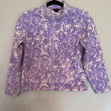 Eddie Bauer Kids Fleece Jacket Purple Lavender Pattern Zip Up Size M 10 12