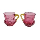 Inverted Thumbprint Cranberry Glass Mug With Glow Handles 2 3/4" Set of 2