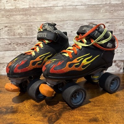 Vintage Rock Speed Freaks Roller Skates Black Red Orange Flames Size 7 Sure Grip