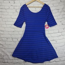 Vintage Bongo Scoop Neck Skater Dress Jr XL Y2K Blue Black Cross Back New