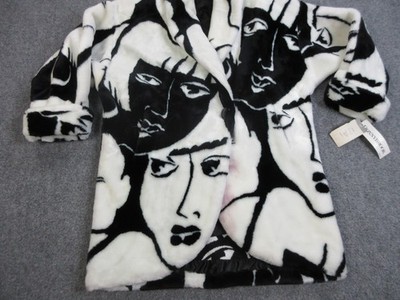 Vintage Donnybrook Coat Womens Large Black White Faux Fur Picasso