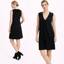 Theory Sleeveless Black Draped V-Neck Midi Dress Cotton Modal Women  s Size S