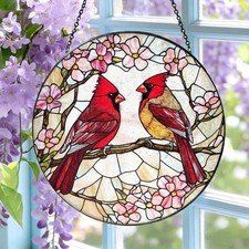 Cardinal Stained Glass Suncatcher: Bird Window Hanging, Cardinal Couple Glass