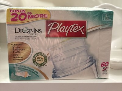 Playtex Drop-Ins System 60 Pre Sterilized Disposable Baby Bottle Liners SEALED