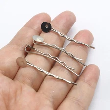 60 Silver Tone Metal Curved Bobby Hair Pin Clips 44mm （1.7"）with Pad