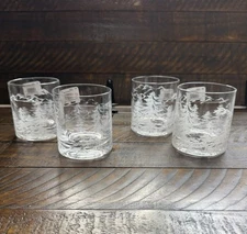 Pottery Barn Rustic Forest Double Old Fashioned Glasses  Set of 4  New