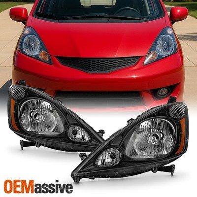 For 2009 2010 2011 Honda Fit [Halogen Type] Black Headlights Pair Left + Right