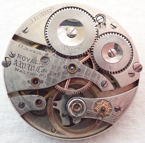 ANTIQUE 16s WALTHAM GRADE ROYAL 17 JEWEL OPEN FACE POCKET WATCH MOVEMENT