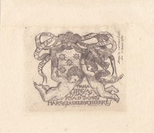 Exlibris Bookplate Klischee Maria de Cardona 1884-1954 Putti Wappen