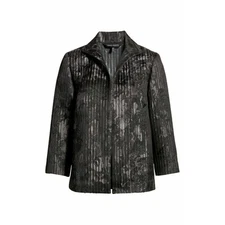 Ming Wang Textured Tonal Heritage Fit Jacket Black Silver Floral Size X-Small
