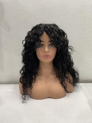 Gorgius Black Premium Fiber Curly Wig With Bangs 20''