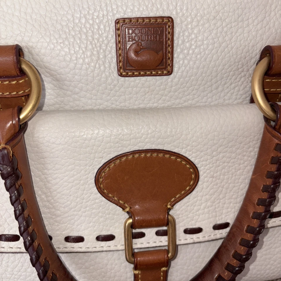 Dooney Bourke Florentine Cream Leather Med Arm-Shoulder Bag Brown Handles &Trim - Image 3 of 4