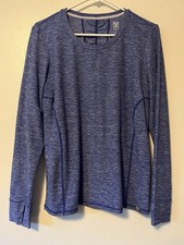 Title Nine Top Womens Large Athletic Stretch Thumbholes Heather Blue Hiking Golf