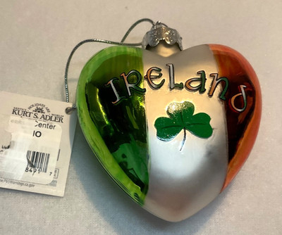 Kurt Adler Ireland Glass Heart Ornament Home Decor. Irish, St. Patrick s Day.