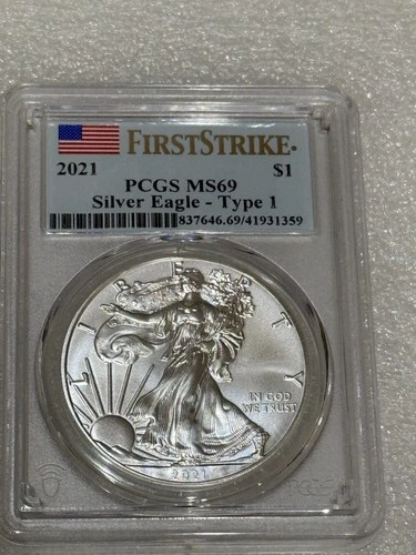 2021 Silver Eagle Type 1  PCGS MS69 First Strike Flag Label ~~ No Spots ~~ (359)