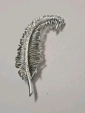 VINTAGE Signed CORO Pegasus SILVER FEATHER PIN Furled 3.75"