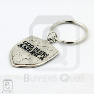 NEW God Bless America Shield Medal Key Chain Ring w/ Psalm 33:12 on Back 2.75'' L