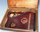 1894 Oscar Schmidt Hudson Fulton Guitar Zither Harp w Wooden Box Accessories