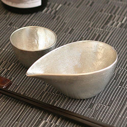 Guinen choko Nousaku Sake cup set Guinomi tin Katakuchi small tin - Picture 2 of 3