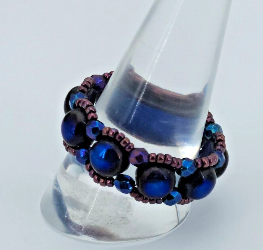 Ring Finger Damen Schmuck handarbeit Glas Perlen Blau Lila  Gr 60 bis 63 NEU - Bild 3 von 4