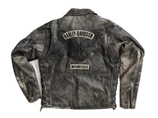 Harley Davidson Screaming Eagle Distressed Motorcycle Leather Jacket Women Sz M