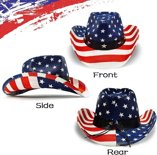 Eco-Friendly American Flag Cowboy Hat - Unisex for Independence Day Festivities - Picture 6 of 10