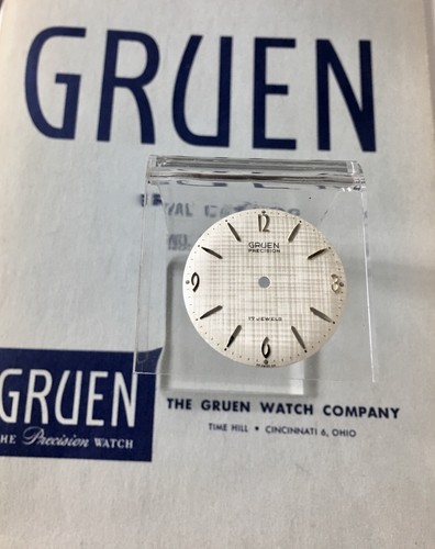 Vintage Gruen 552RSS Watch Dial Silver Markers Linen Finish 29mm NOS 1950s/60s - Bild 3 von 4