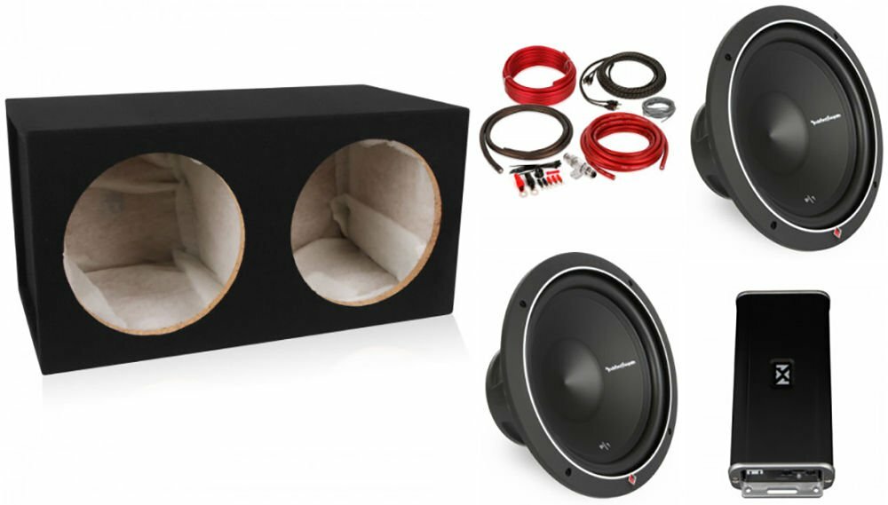 Rockford Fosgate P1S2-12 на 12 сабвуферов + Усилитель NVX + Двойной корпус сабвуфера + Комплект из 4 усилителей GA