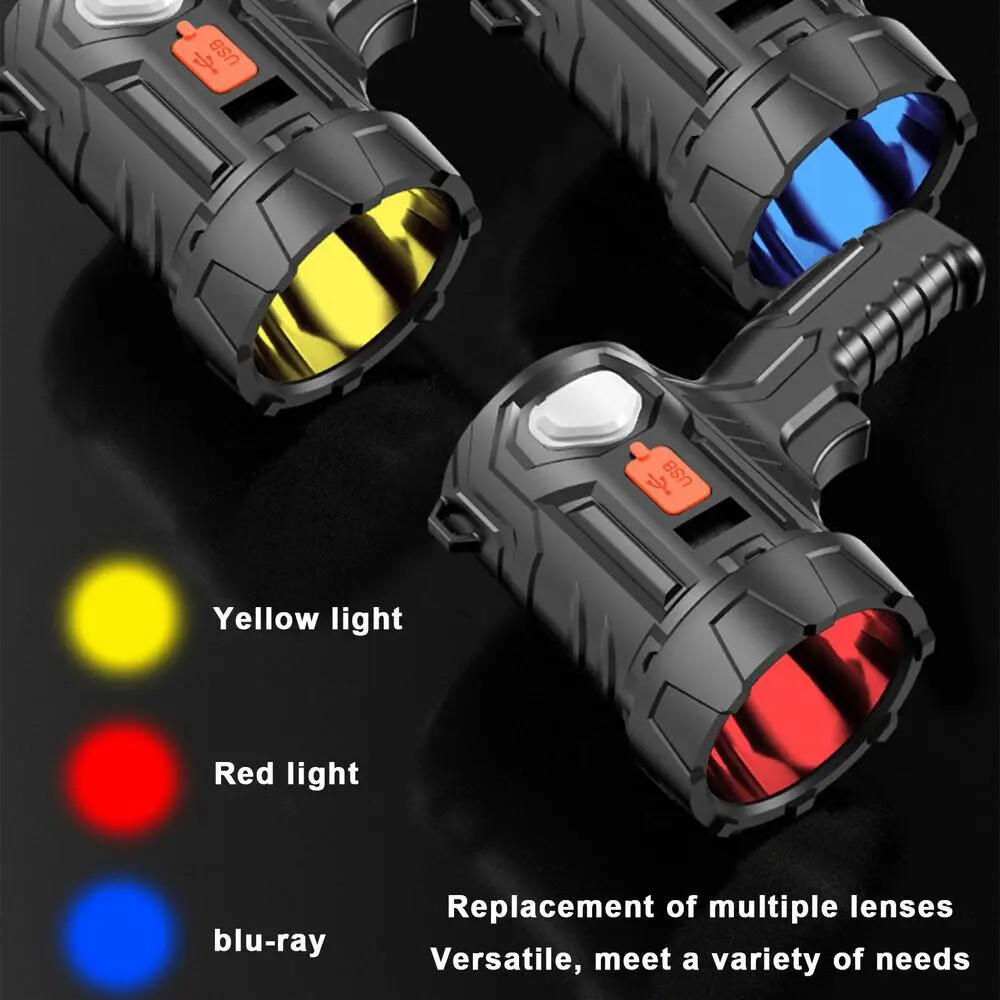 Rechargeable LED Spotlight Flashlight – 90,000 Lumens Super Bright Searchlight With Tripod | 4 Modes, Waterproof For Hunting, Camping & Emergencies