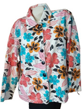 Life Style Woman Jacket White Multicolored Flowers Long Sleeves Buttons Plus 1x