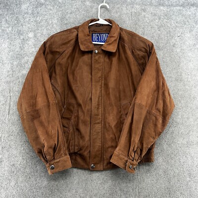 VTG Beyond Leather Jacket Men XL Brown Full Zip Lined Motorcycle Biker Coat 90s