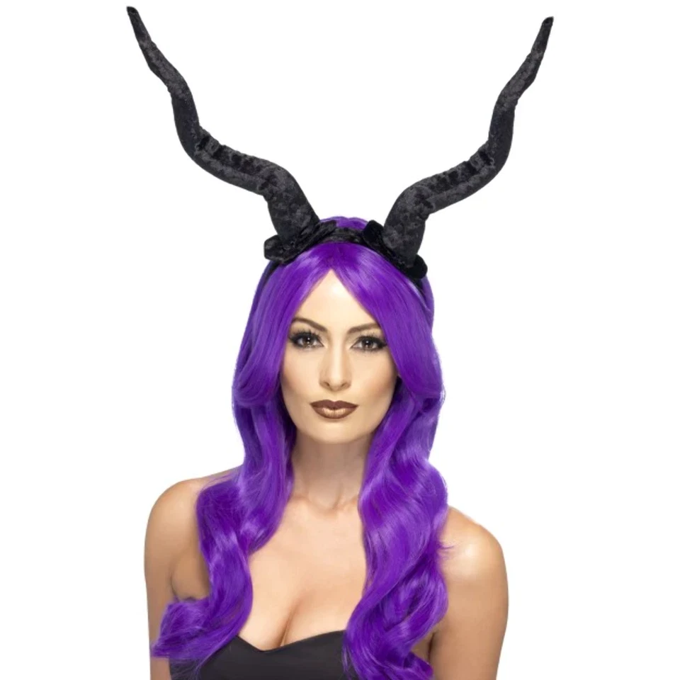 Dämonen Hörner Schwarz Halloween Stirnband Damen Kostüm Neu - Bild 1 von 1