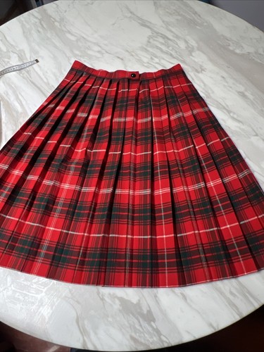 Handmade Tartan Red Plaid Pleated Wool Skirt 10 Vintage No Lining - Imagen 15 de 17