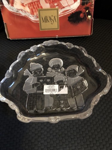 Vintage New Mikasa Carolers Sweets Candy Dish Frosted Glass Original Box - Picture 2 of 11