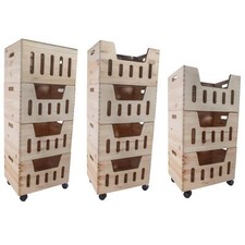 Wooden Stacking Storage Boxes | Plain Wood Toy Chests | Food Crates Rack