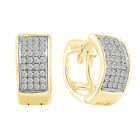Hoop Huggie Earrings Simulated Diamond 14k Yellow Gold Plated Sterling Silver