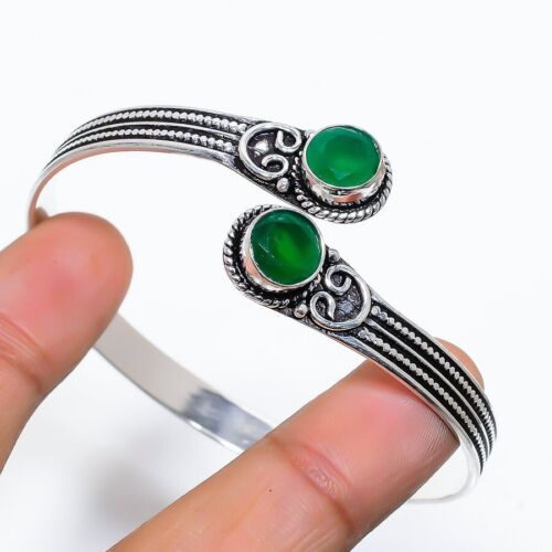 Green Onyx Gemstone Handmade 925 Sterling Silver Adjustable Cuff Bracelet