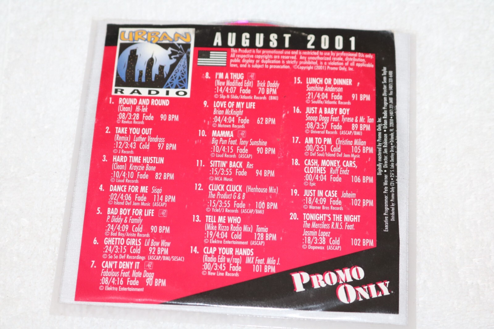 Promo Only Urban Radio Aug 2001 VG+ USA CD Jaheim Ruff Endz Tamia Big