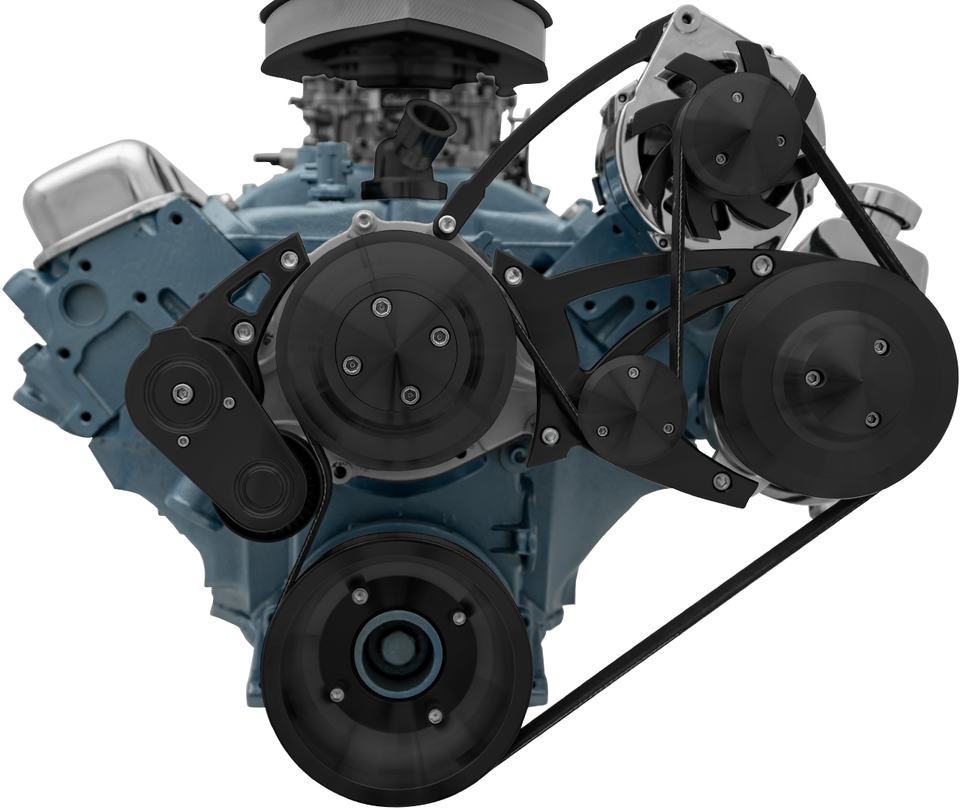 Black Chevy LS Engine Serpentine Conversion Kit: AC, Power Steering & LWP