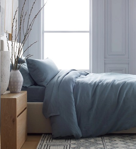 Quince European Linen Dusty Blue Duvet Cover & 1 Shams! Twin (833)(READ) - Picture 3 of 9
