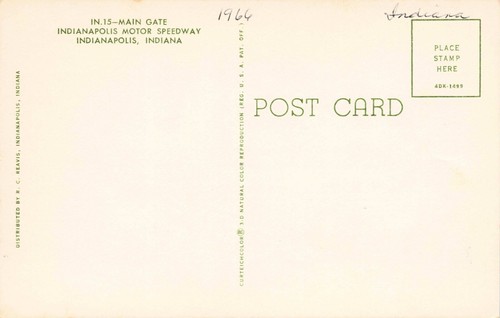 Main Gate, Indianapolis, Indiana Vintage Chrome PC 1966 - Picture 2 of 2