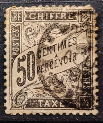 FRANKREICH 1892 50 c.  GEBRAUCHTE FÄLLIGE FRANKATUR YT 20 (STEUERZAHLEN)