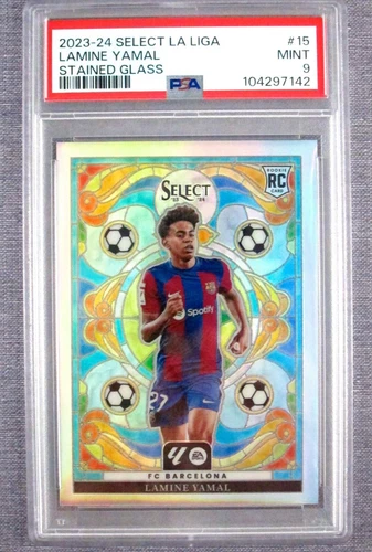 2023-24  Panini Select La Liga Lamine Yamal Stained Glass Case Hit PSA 9