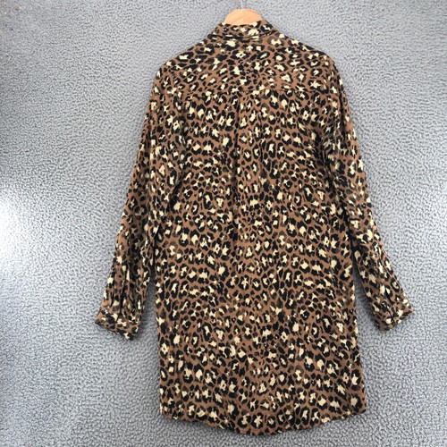 Ecote Dress Womens Small Brown Leopard Print Mini Tunic Shirt Button Long Sleeve - Picture 4 of 9