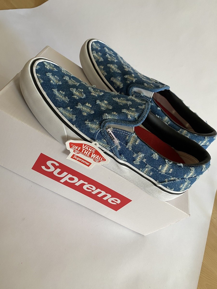 SUPREME X VANS 'Hole Punched Denim' Slip-On Pro UK8.5/EU42.5 & UK9