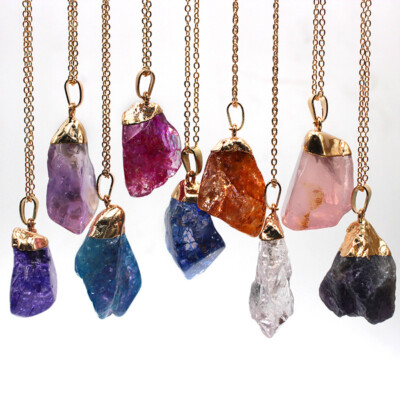 10pc Mixed Natural Stone Crystal Freeform Pendant Agate Colour Pendants Necklace